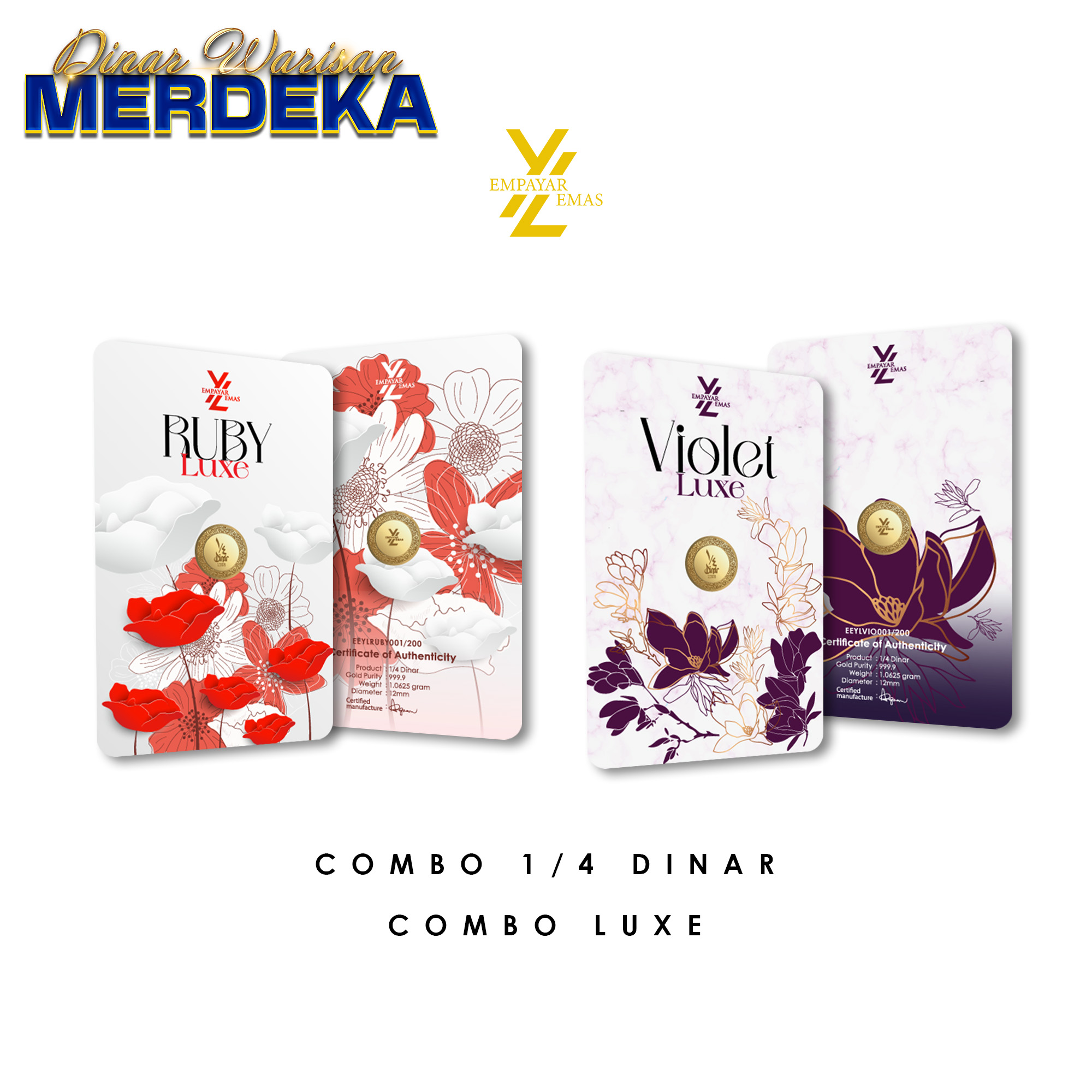 COMBO 1/4 DINAR RUBY LUXE + 1/4 DINAR VIOLET LUXE (999.9)